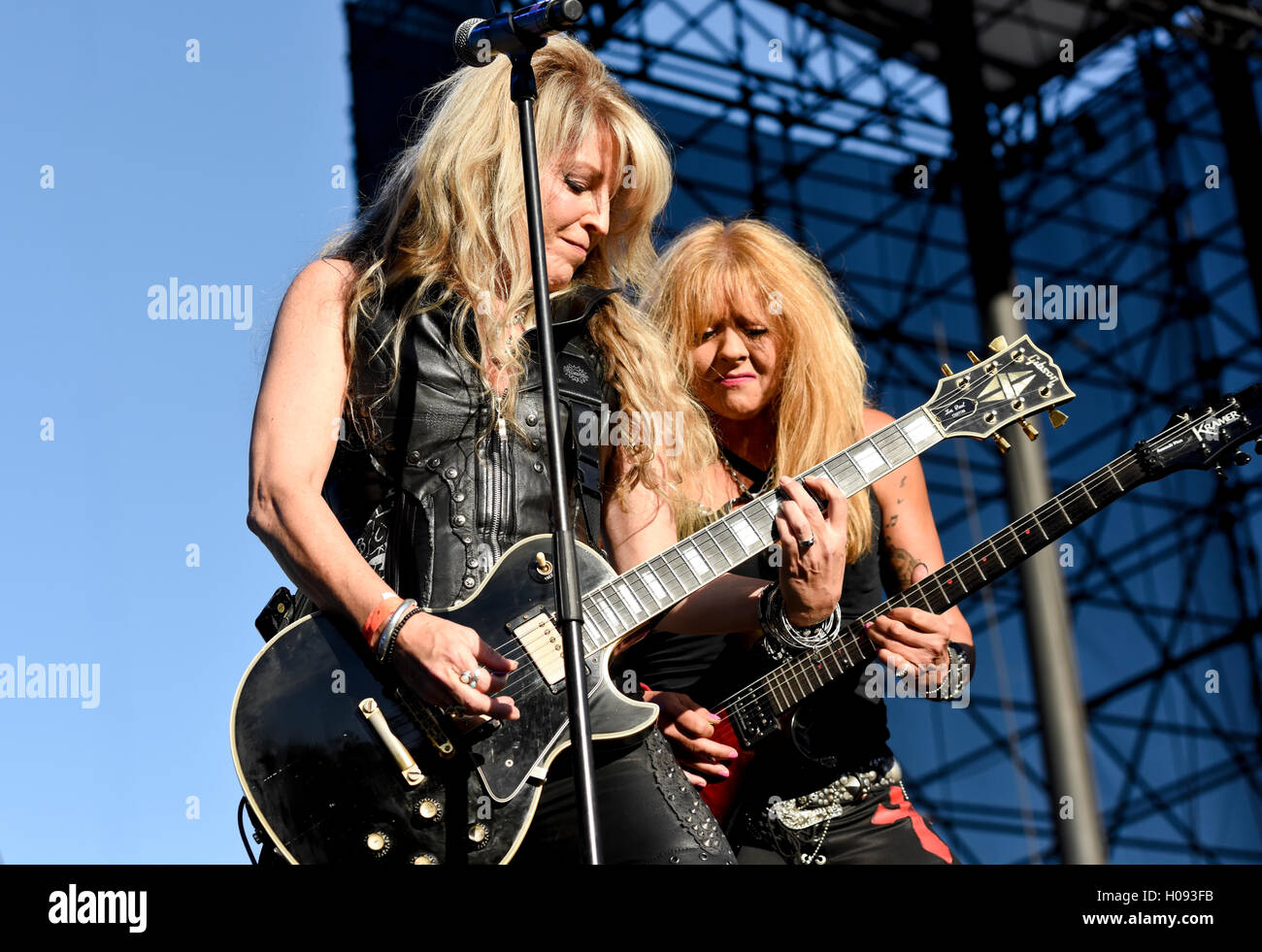 September 17, 2016, Irvine California, Janet Gardner and Gina Stile of the band Vixen on stage at the Sirius XM Hair Nation Fest Stock Photo