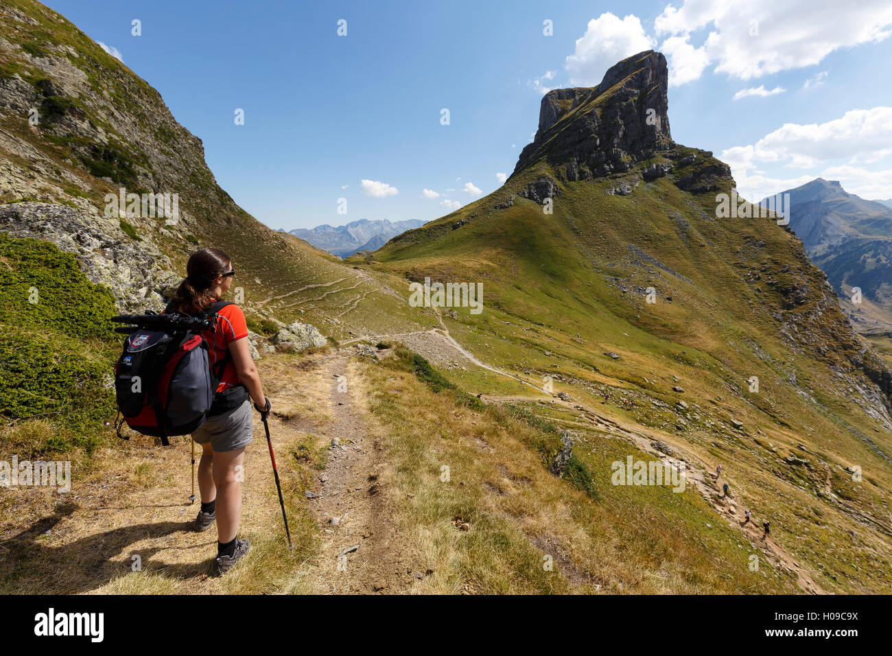 Women hiking, Ayous lakes route, Pyrenees mountains, France, Europe Stock Photo