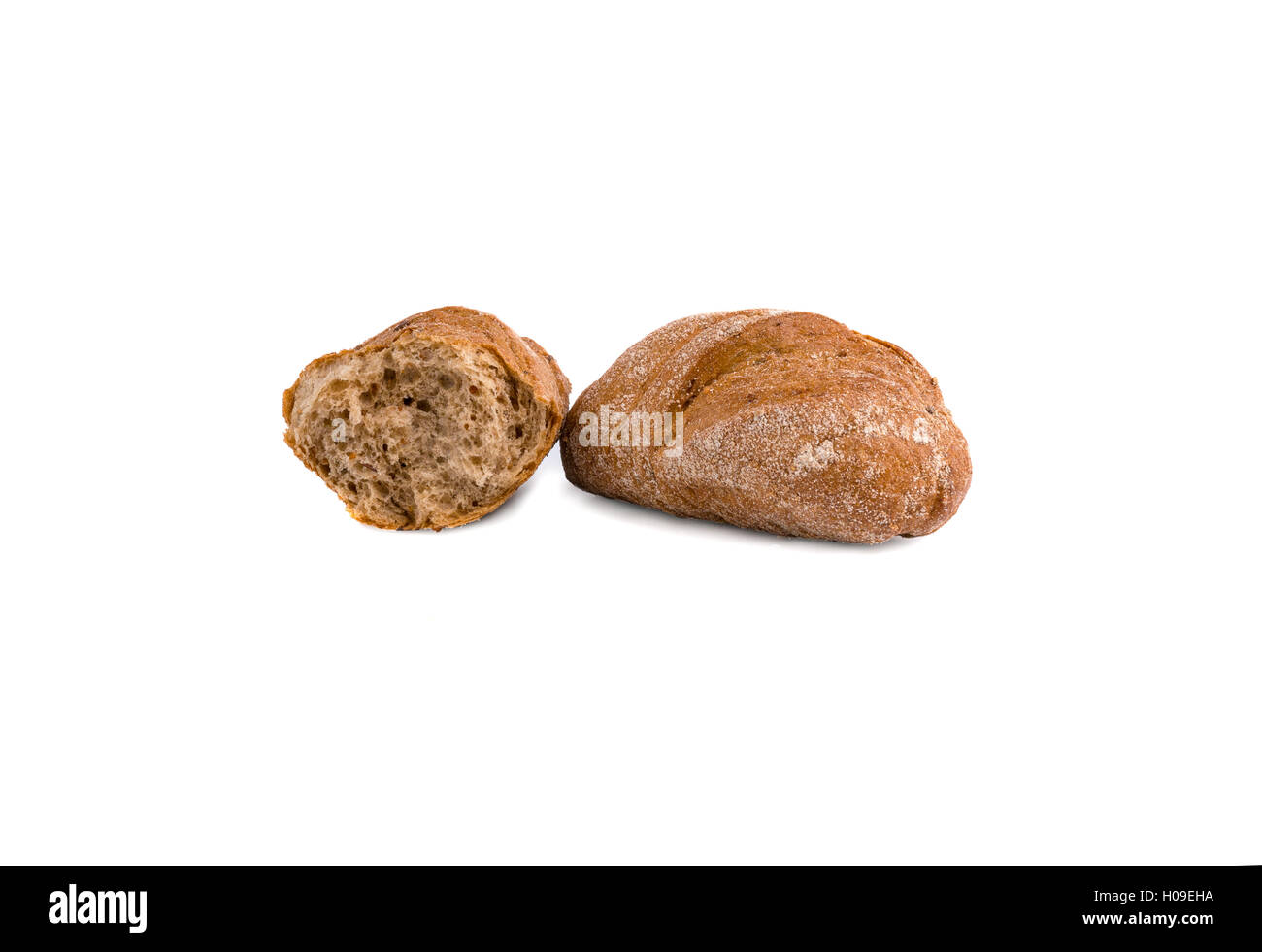 two rye bread brown color isolated on white background Stock Photo - Alamy