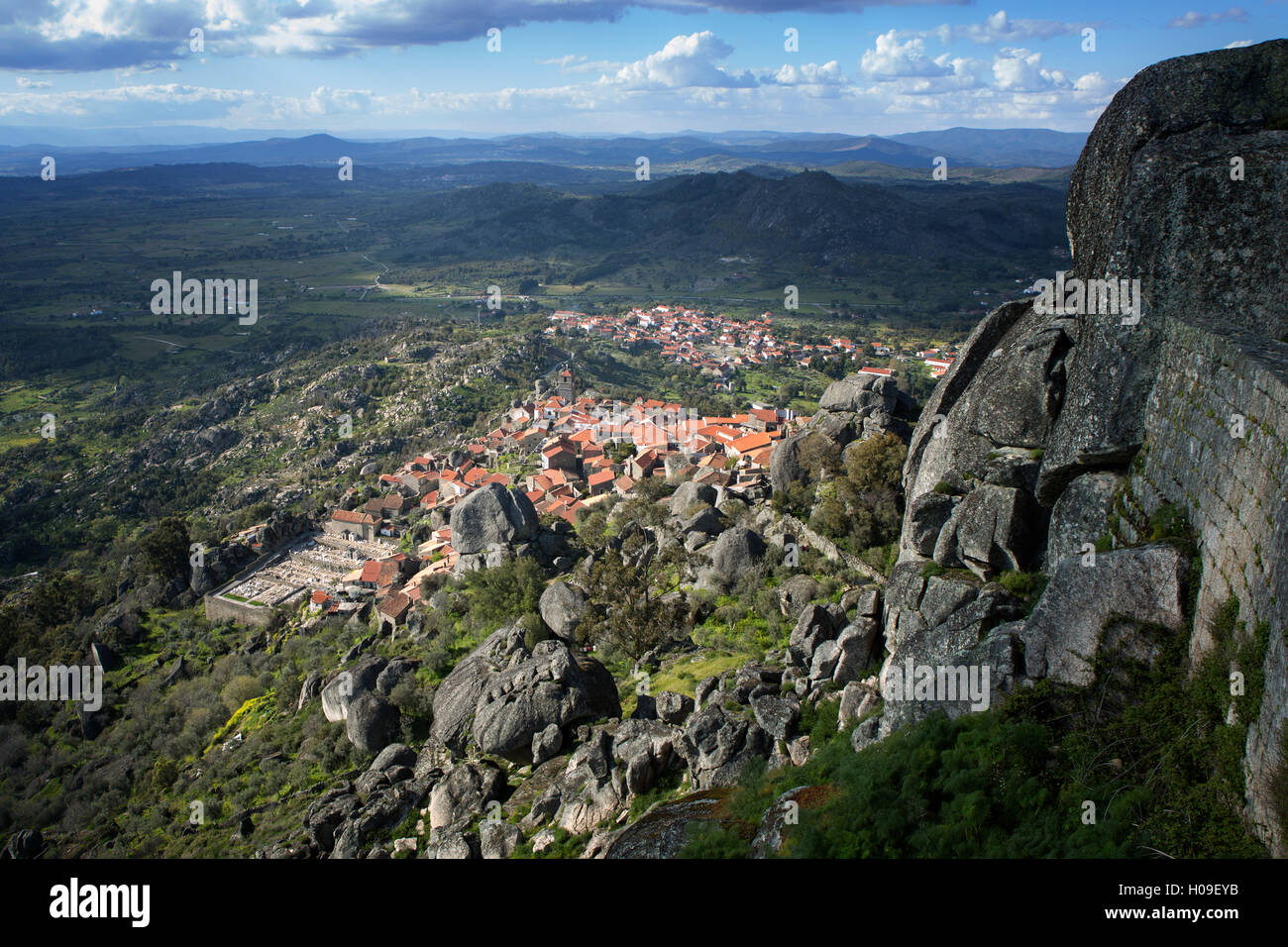 View from the castle of the medieval village of Monsanto in the municipality of Idanha-a-Nova, Monsanto, Beira, Portugal, Europe Stock Photo