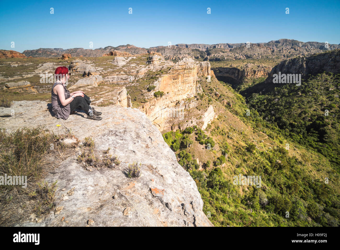 Tourist in Isalo National Park, Ihorombe Region, Southwest Madagascar, Africa Stock Photo