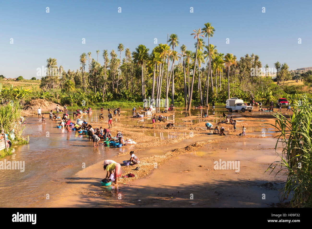 Panning for gold in Ilakaka, Ihorombe Region, Southwest Madagascar, Africa Stock Photo