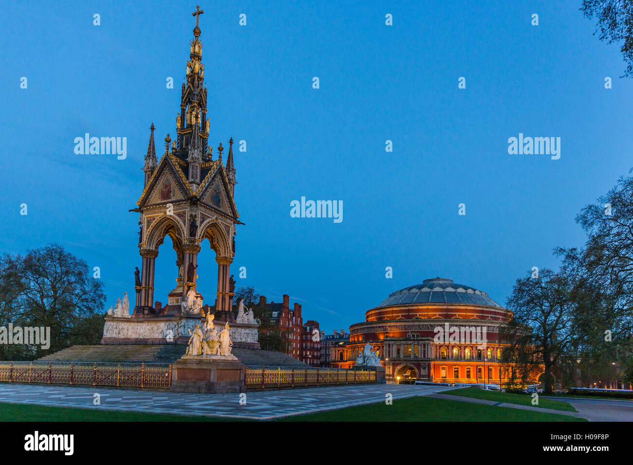 The Albert Memorial in front of the Royal Albert Hall, London, England, United Kingdom, Europe Stock Photo