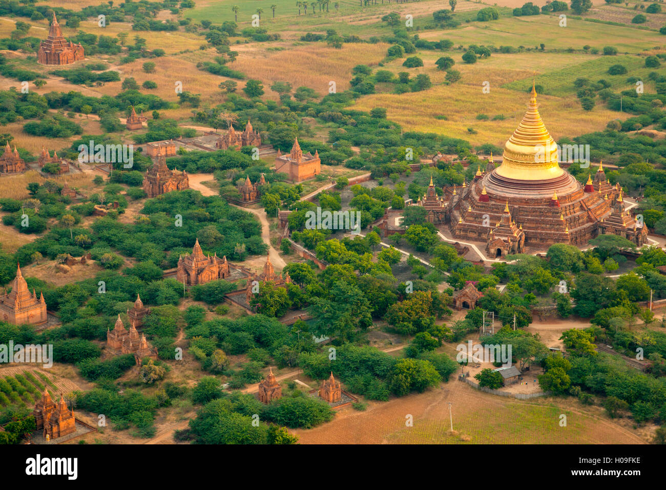Aerial view of the ancient city of Bagan (Pagan), Myanmar (Burma) Stock Photo