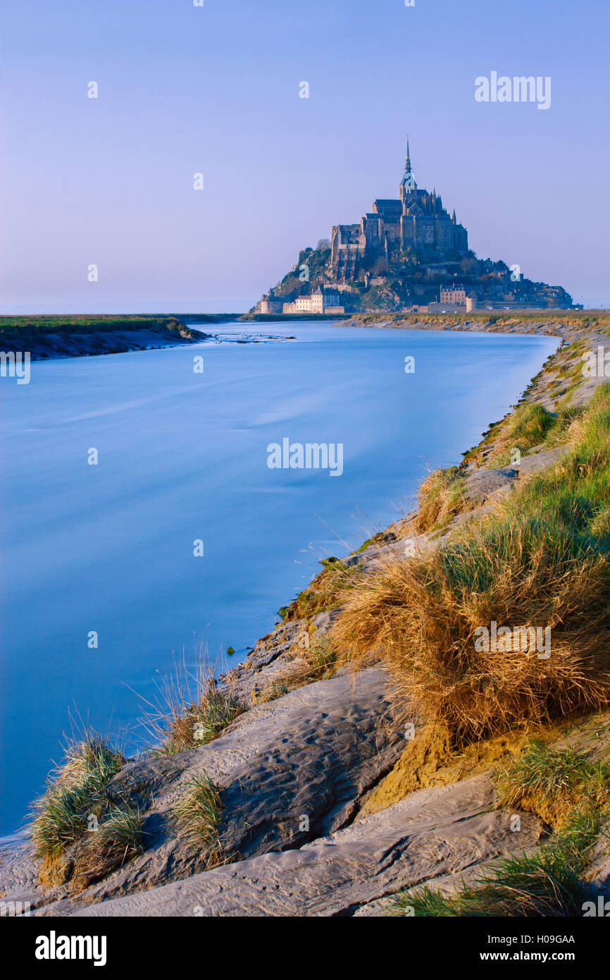 The Couesnon River leading to the island of Mont Saint-Michel, UNESCO World Heritage Site, Normandy, France, Europe Stock Photo