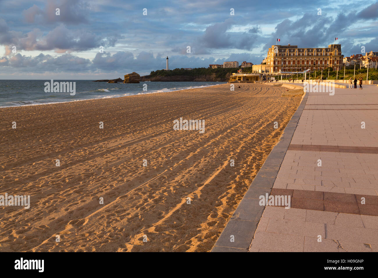 The sandy beach and promenade in Biarritz, Pyrenees Atlantiques, Aquitaine, France, Europe Stock Photo