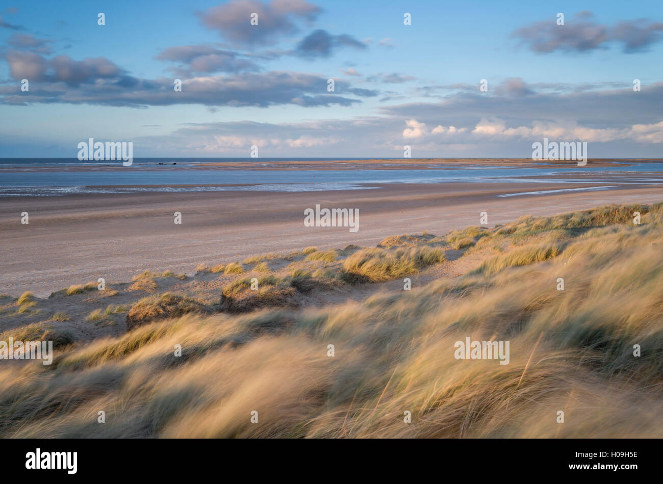A windy evening at Brancaster Beach, Norfolk, England, United Kingdom, Europe Stock Photo