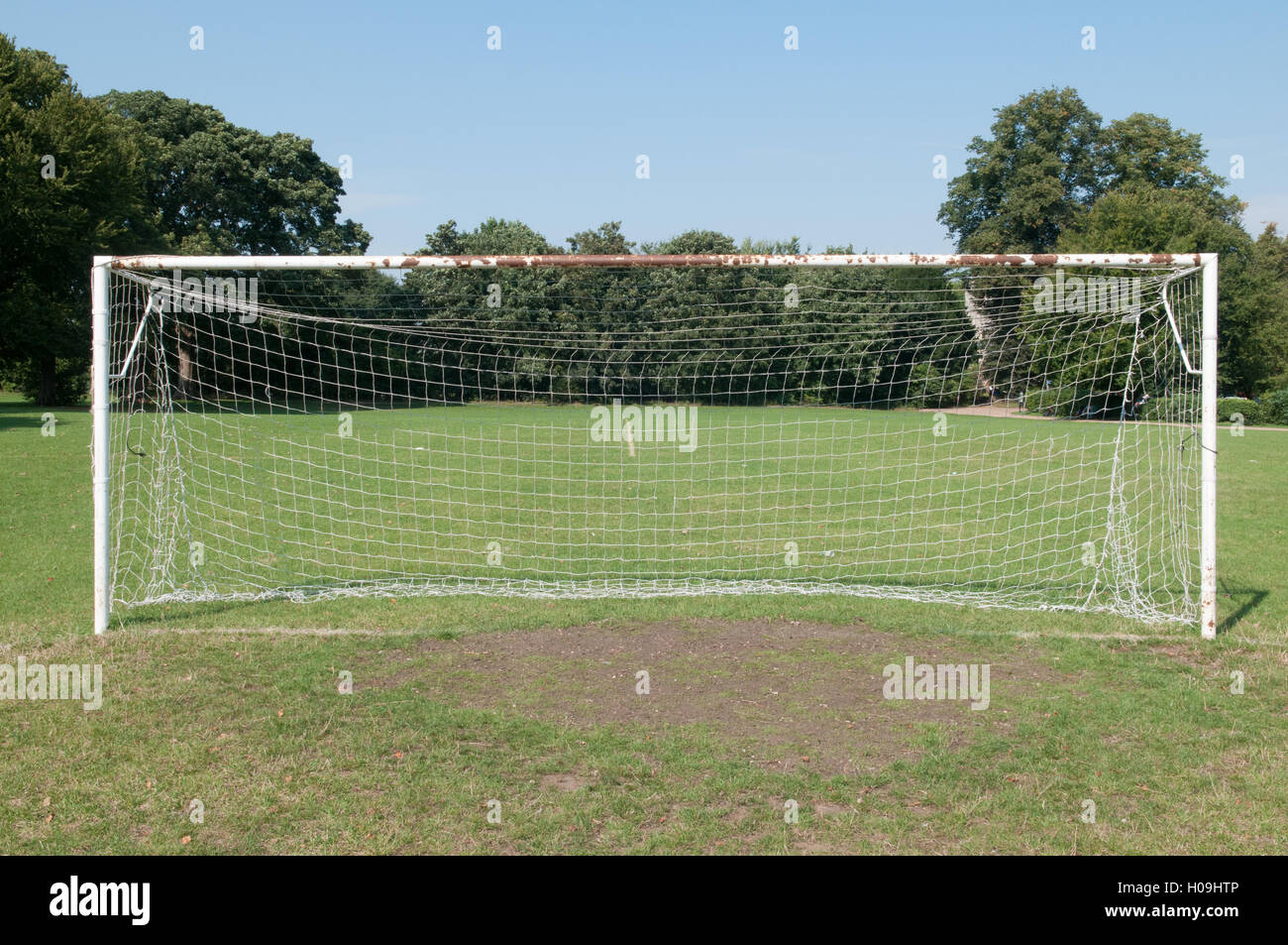 Football pitch goal posts and net on a soccer pitch Stock Photo Alamy