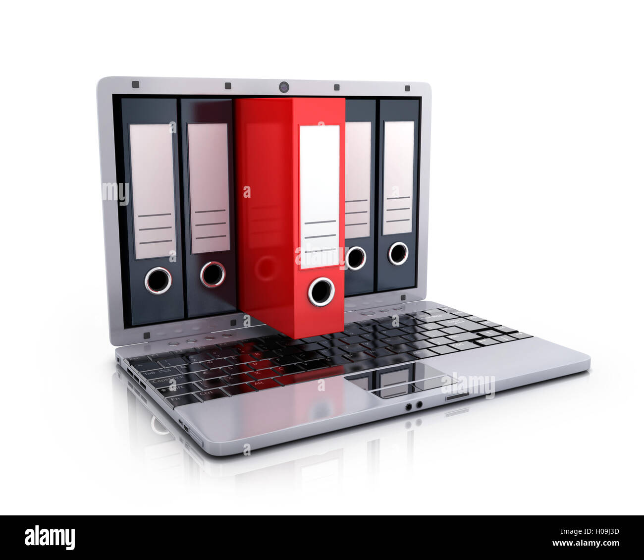Laptop 3d and red file (done in 3d rendering Stock Photo - Alamy