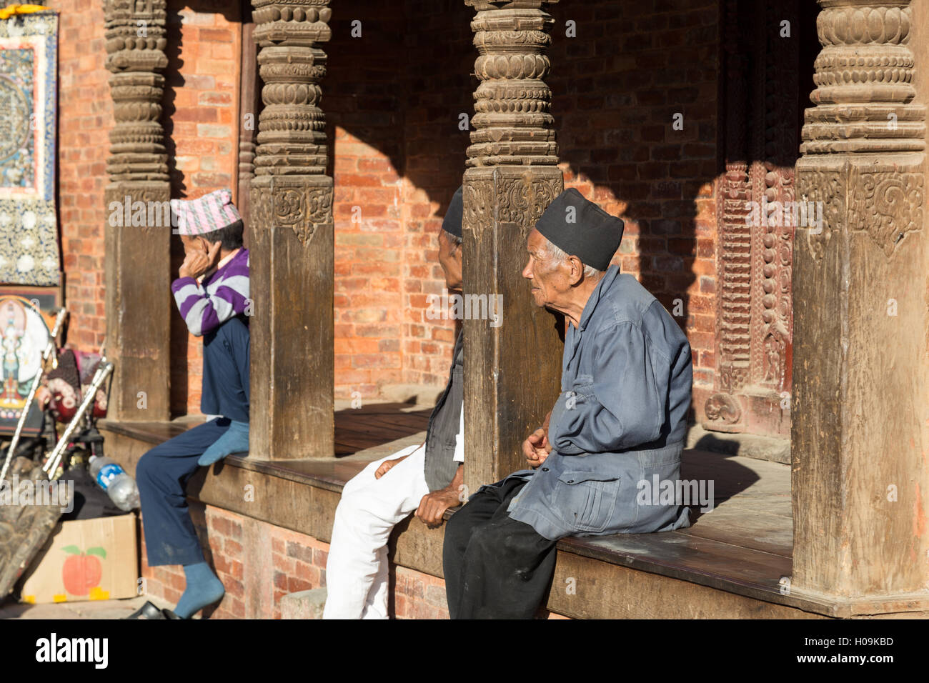 Elderly men at Kathmandu Durbar Square Stock Photo