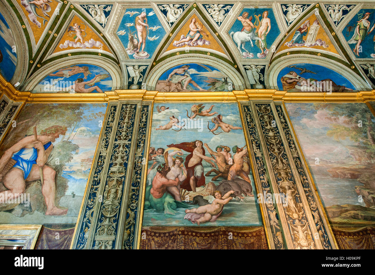 Loggia of Galatea with the fresco by Raffaello in Villa Farnesina in Rome Stock Photo