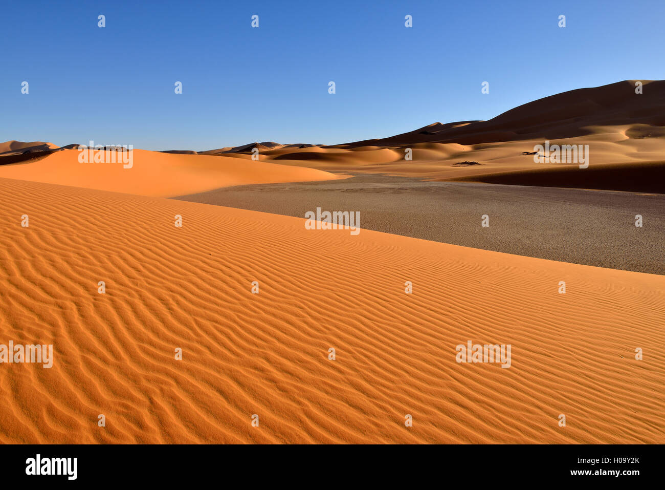 Sand dunes of In Djerane, Tadrart, Tassili n'Ajjer National Park, UNESCO World Heritage Site, Sahara desert, Algeria Stock Photo