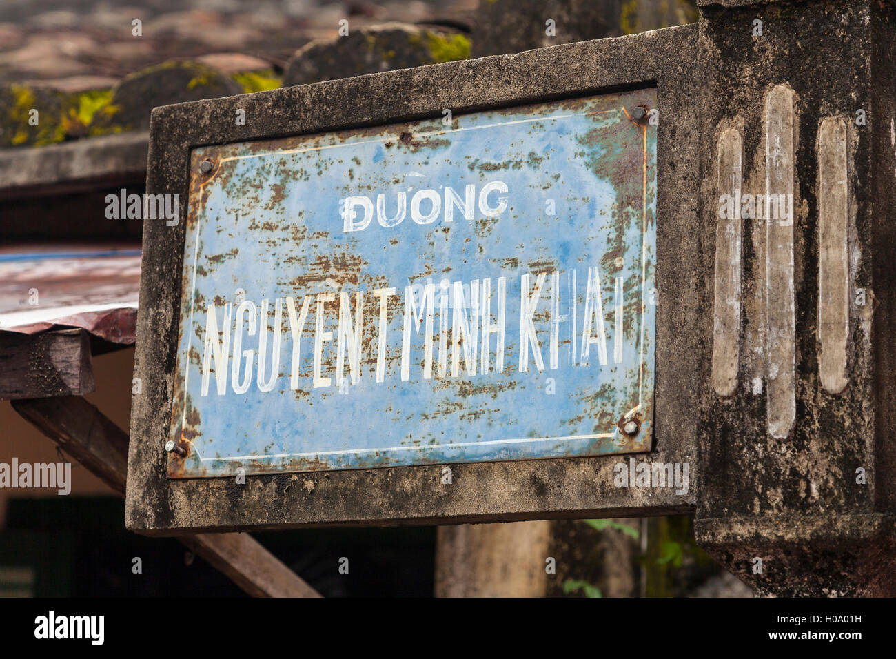 Road sign in Hoi An, Vietnam Stock Photo