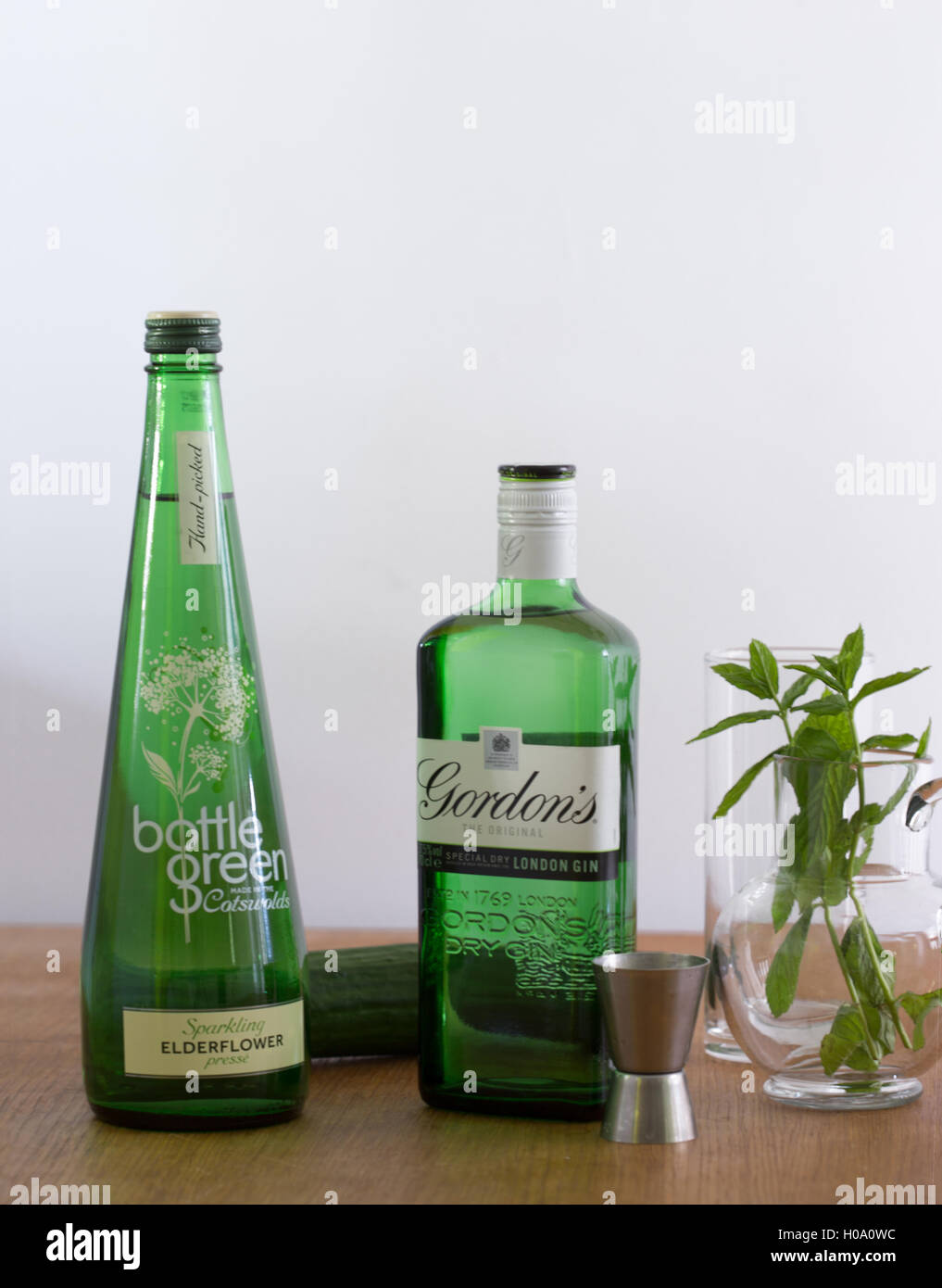 Gin and elderflower bottles Stock Photo Alamy