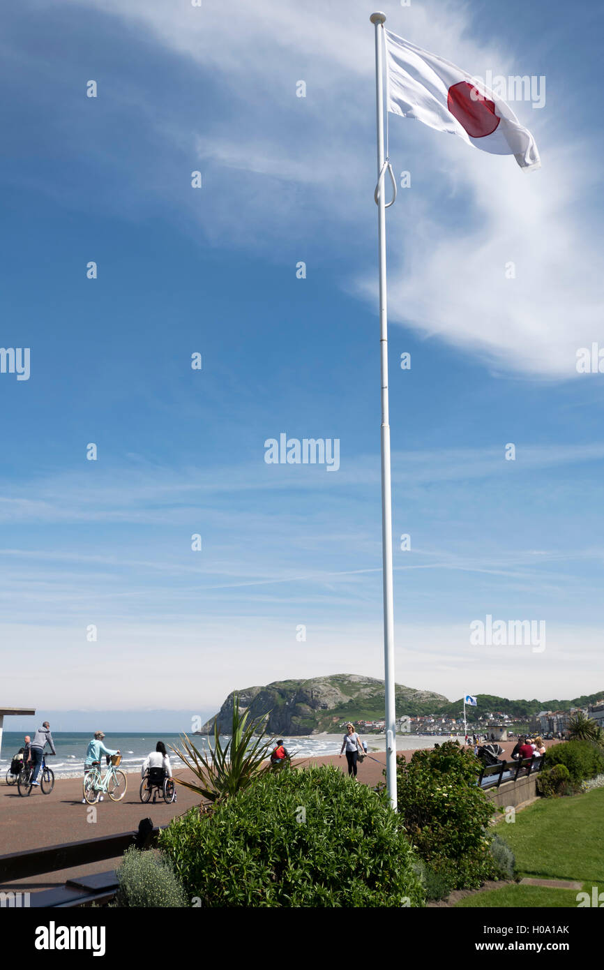 The Japanese flag flying on Llandudno promenade in North Wales Stock Photo