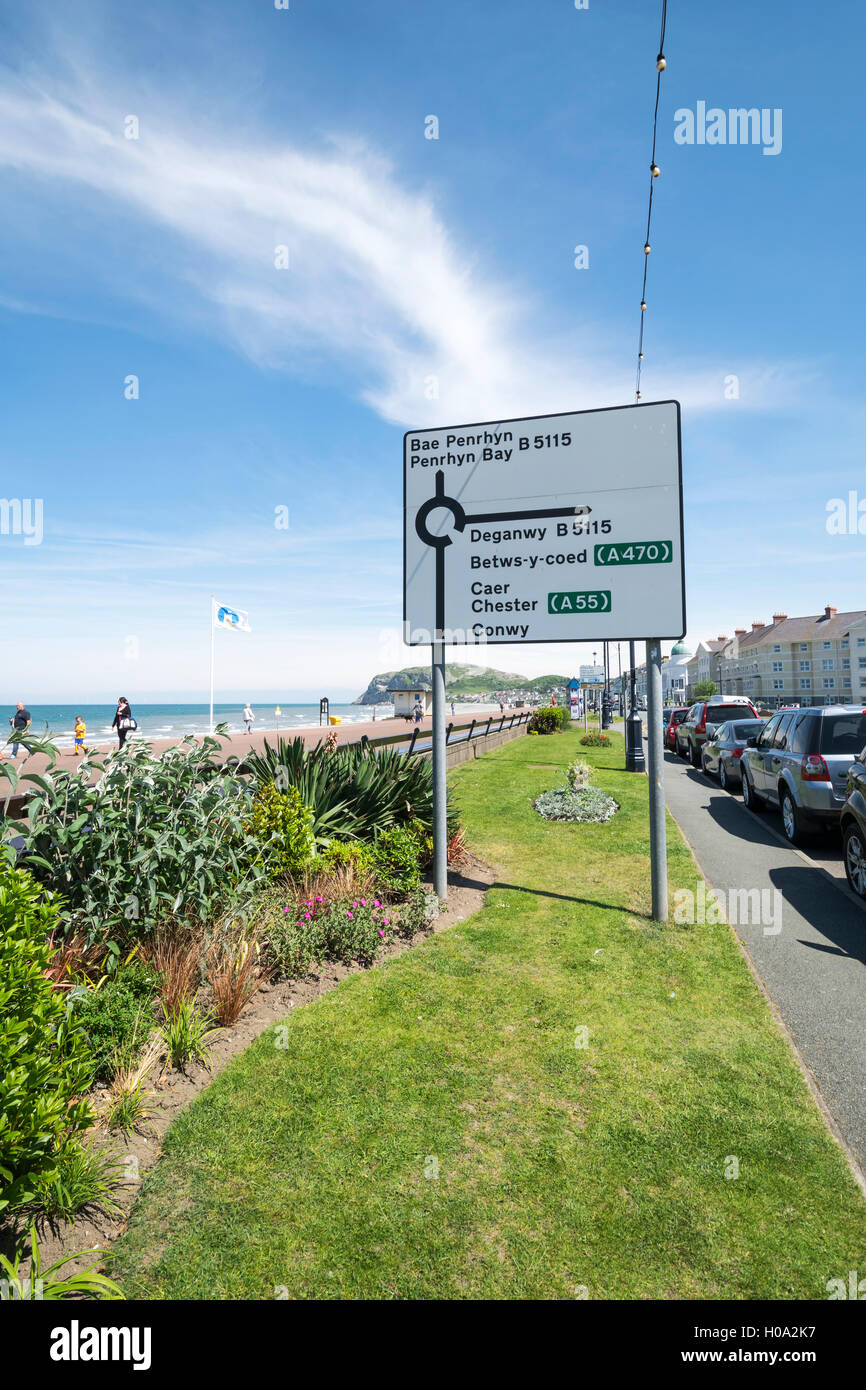 Llandudno promenade road sign for B5115 Penrhyn Bay and B5115 Deganwy