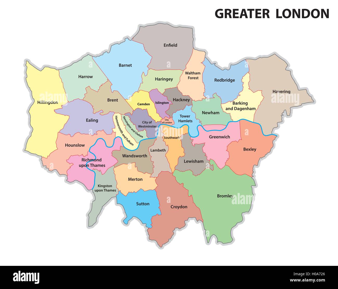 greater london administrative map Stock Vector