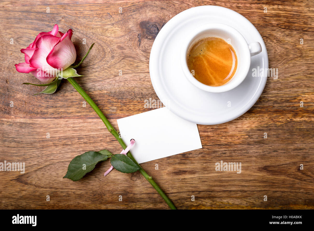 coffee, rose and white empty paper for romantic morning Stock ...