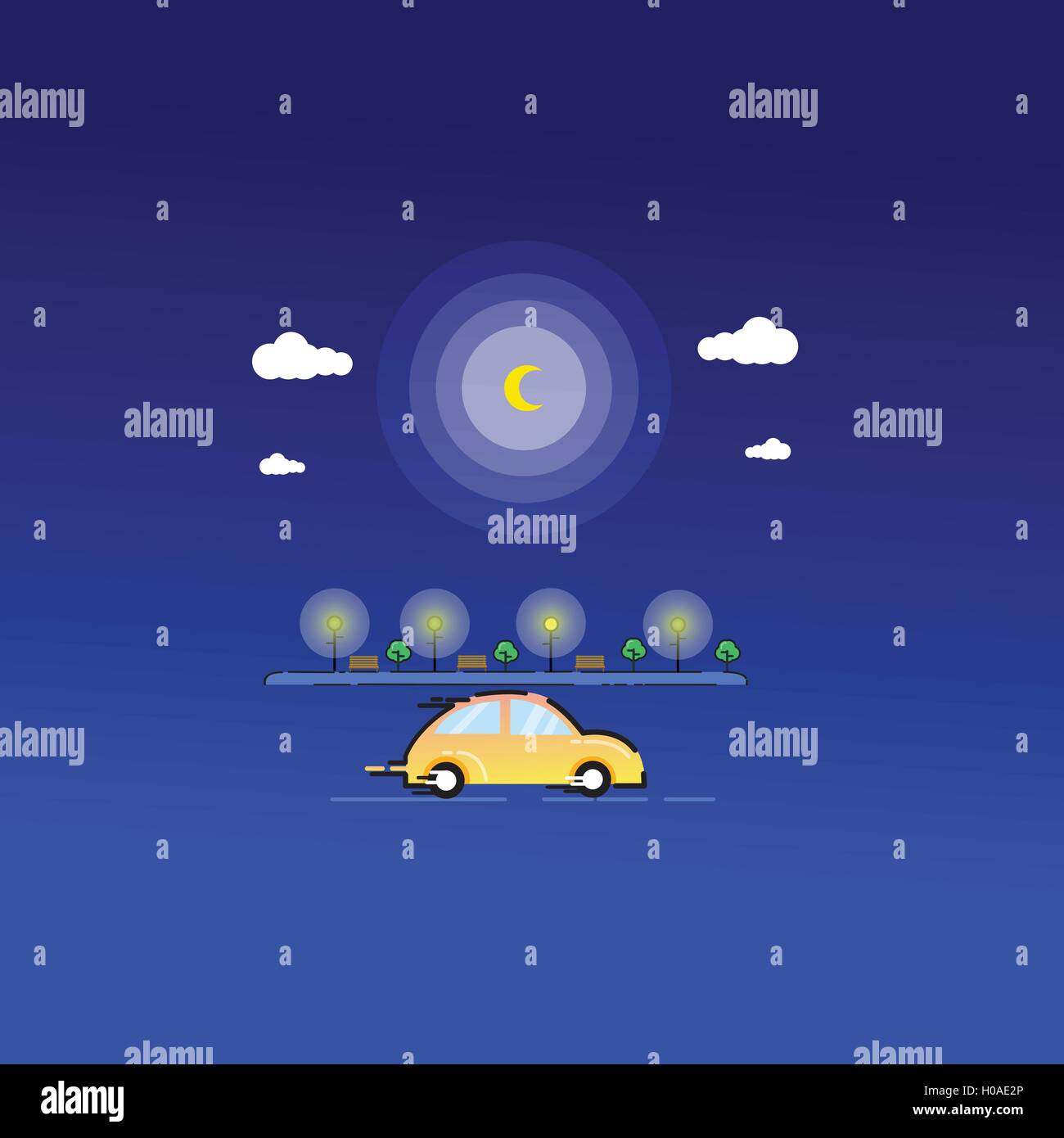 Yellow car on the road vector art Stock Vector Image & Art - Alamy