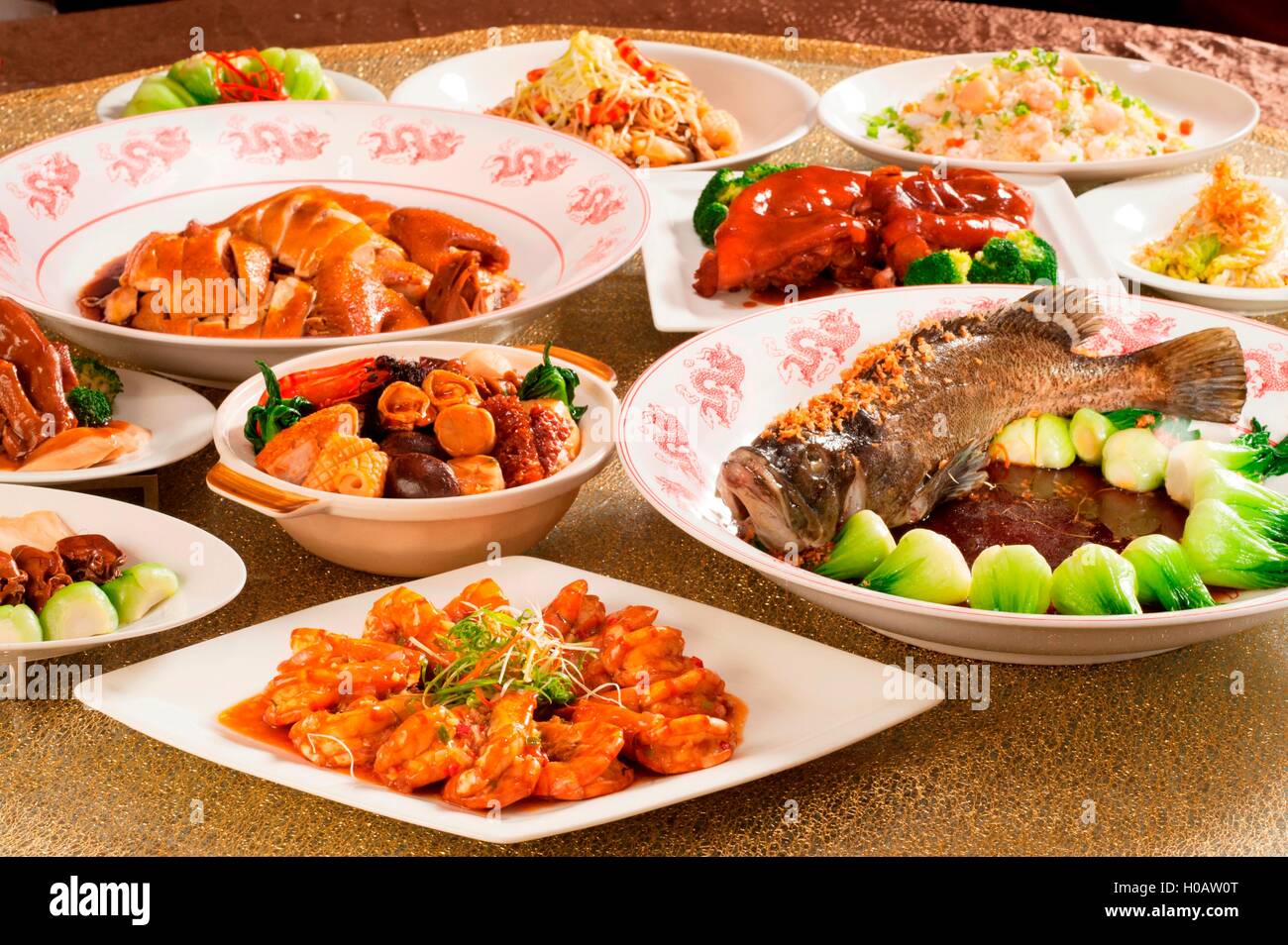 Festival fortune lunch or dinner buffet in Chinese style in asia Stock