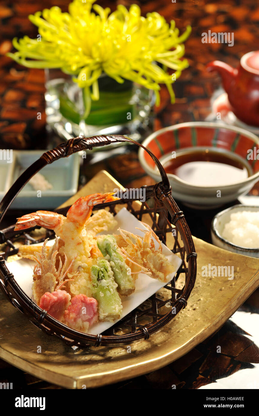 Tempura platter in Japanese style in restaurant Stock Photo