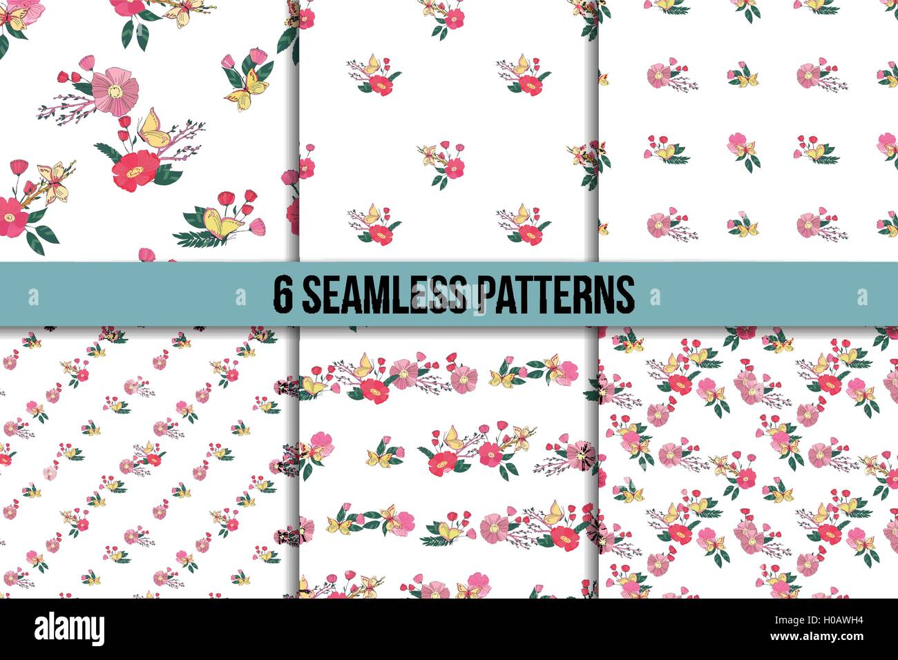 Seamless Vintage Wildflowers Pattern Set Stock Vector Image & Art - Alamy