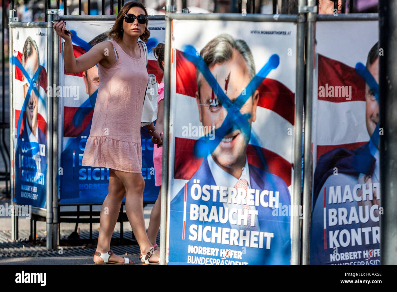 Campaign poster for President Norbert Hofer placed in the center of Vienna, Austria Stock Photo