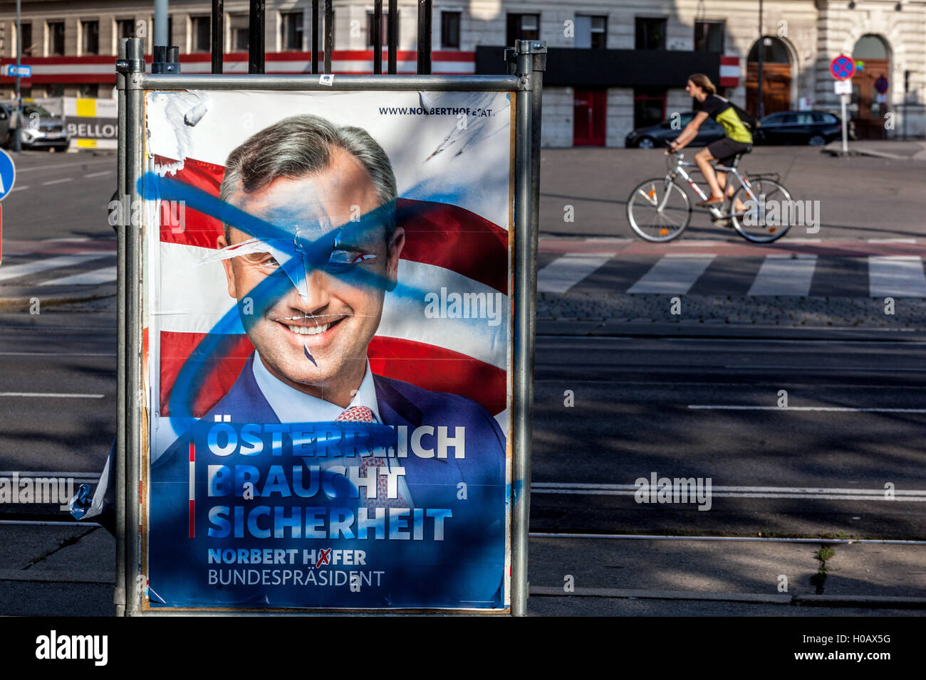 Campaign poster for President Norbert Hofer placed in the center of Vienna, Austria Stock Photo
