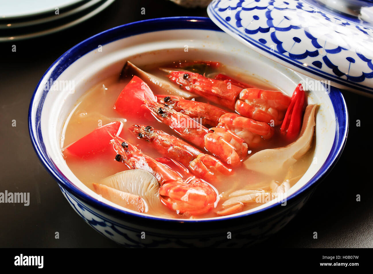 Shrimp soup with mushroom in Chinese style on bowl Stock Photo Alamy