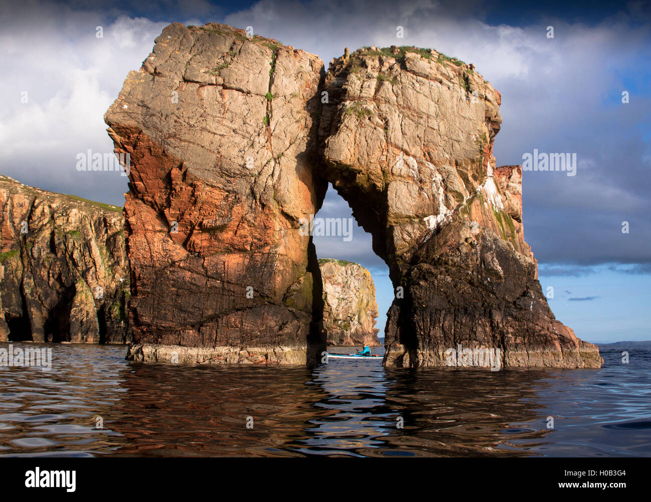The Drongs, near Eshaness on Shetland. A collection of spectacular granite stacks. Stock Photo