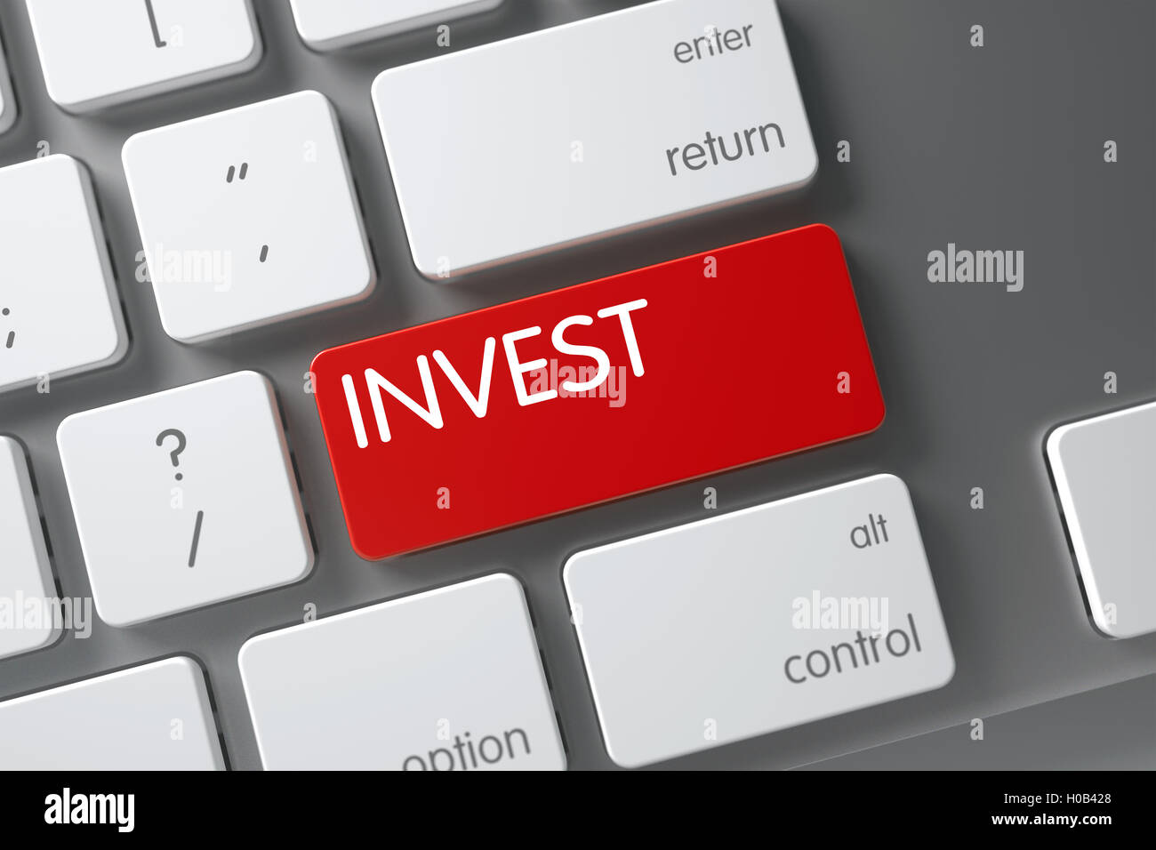 Red Invest Keypad on Keyboard. 3D. Stock Photo