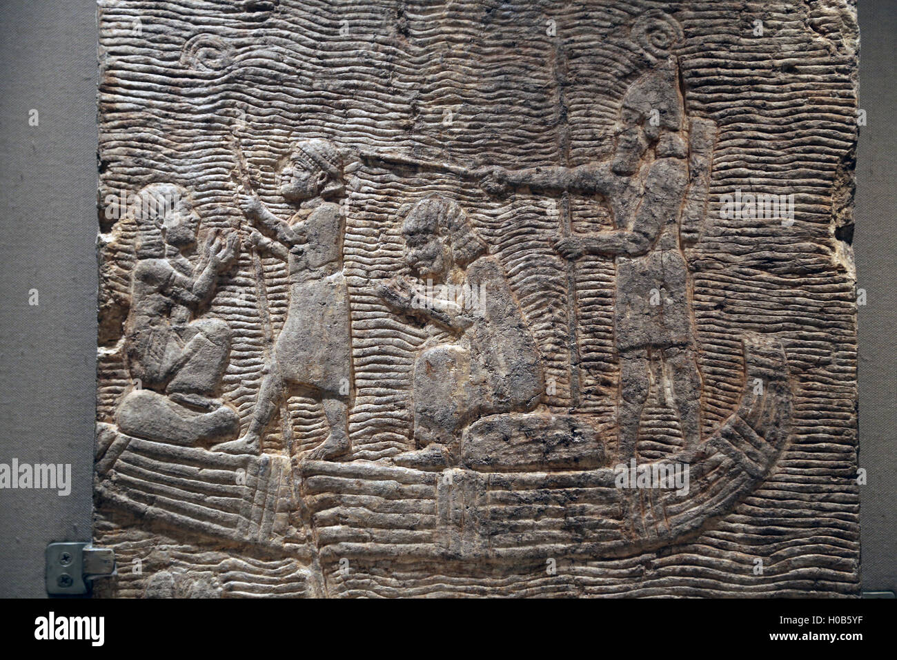 Relief Assyrian. Soldiers and Elamite captives in a boats. Palace of Nineveh, Iraq. Mesopotamia. 7th c. BC. Metropolitan Museum Stock Photo