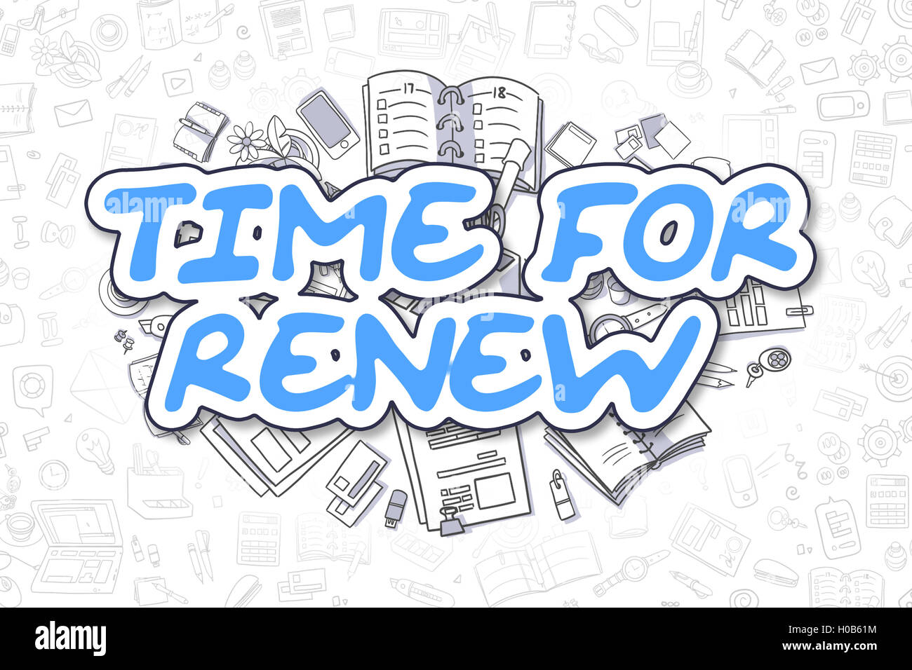 Time For Renew - Doodle Blue Word. Business Concept. Stock Photo