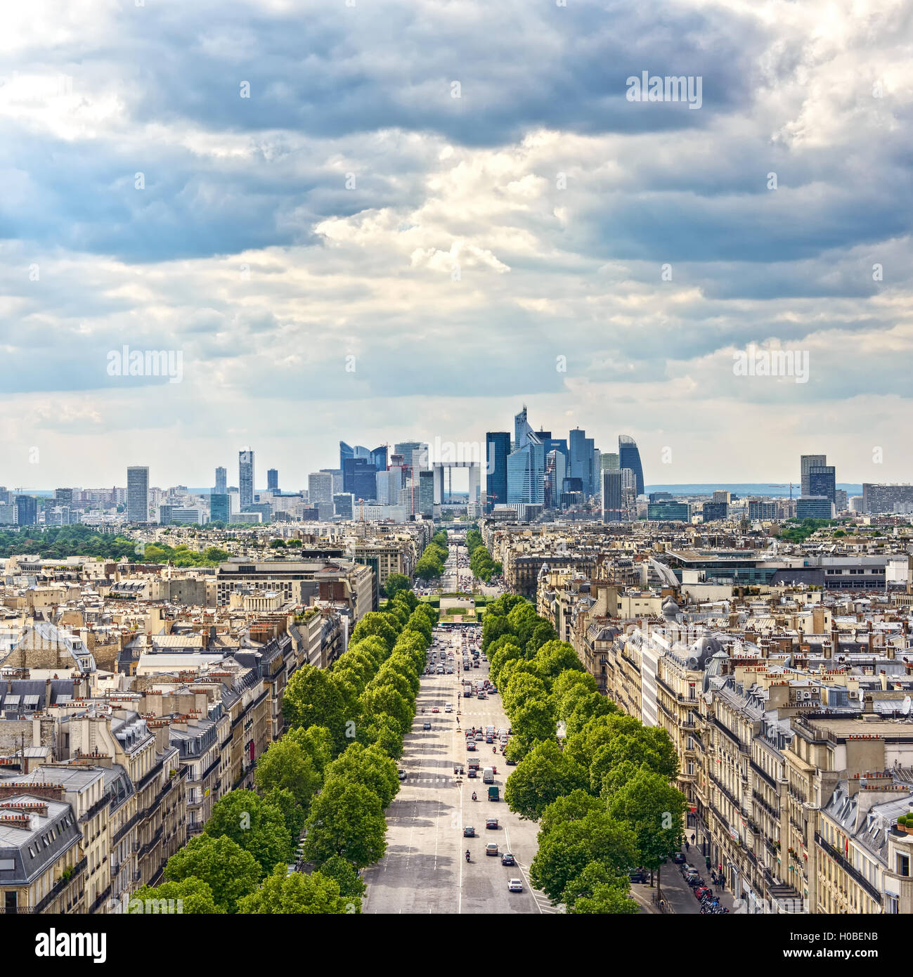 La Defense business area, La Grande Armee avenue. View from Arc de Triomphe. Paris, France, Europe. Stock Photo