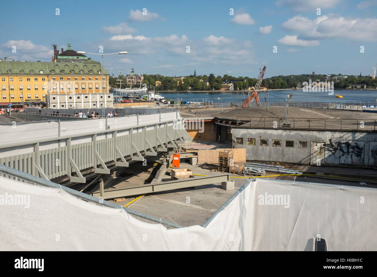 The demolision of Slussen the cloverleaf interchange, pedestrian passages, walkways and lock in central Stockholm Stock Photo