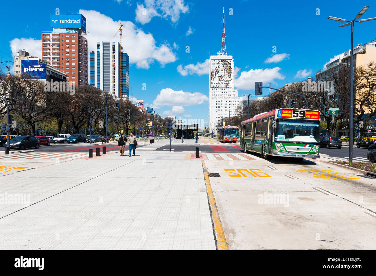 Buenos Aires, Argentina - October 4, 2013: View of the Avenida 9 de Julio in the city of Buenos Aires Stock Photo