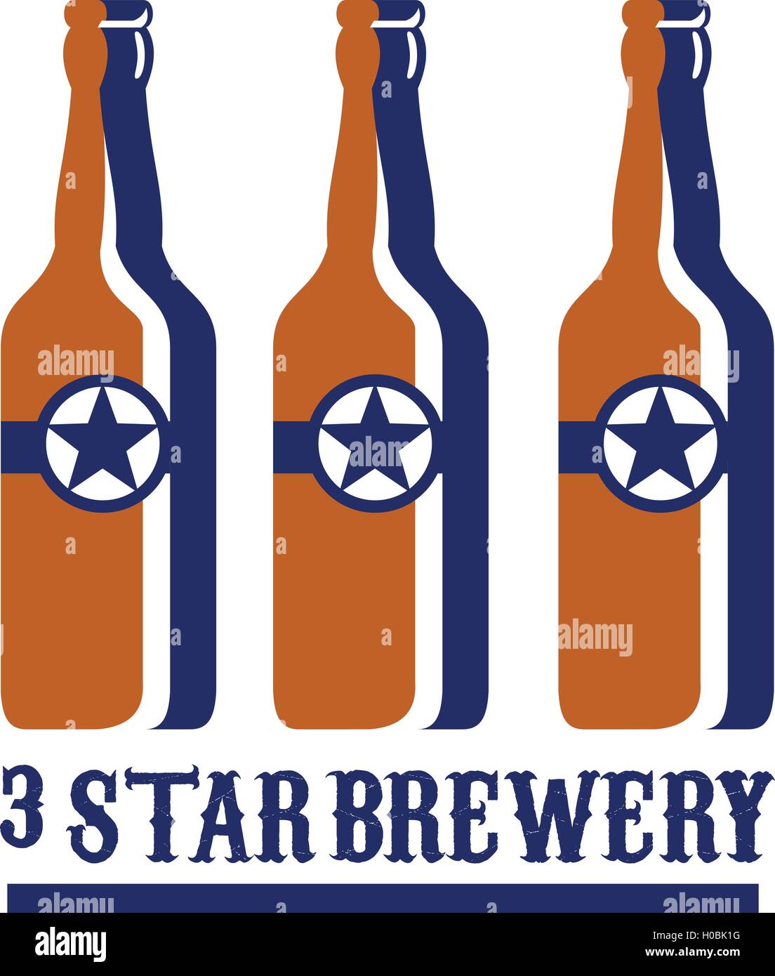 Illustration of three beer long neck bottles with star and the words