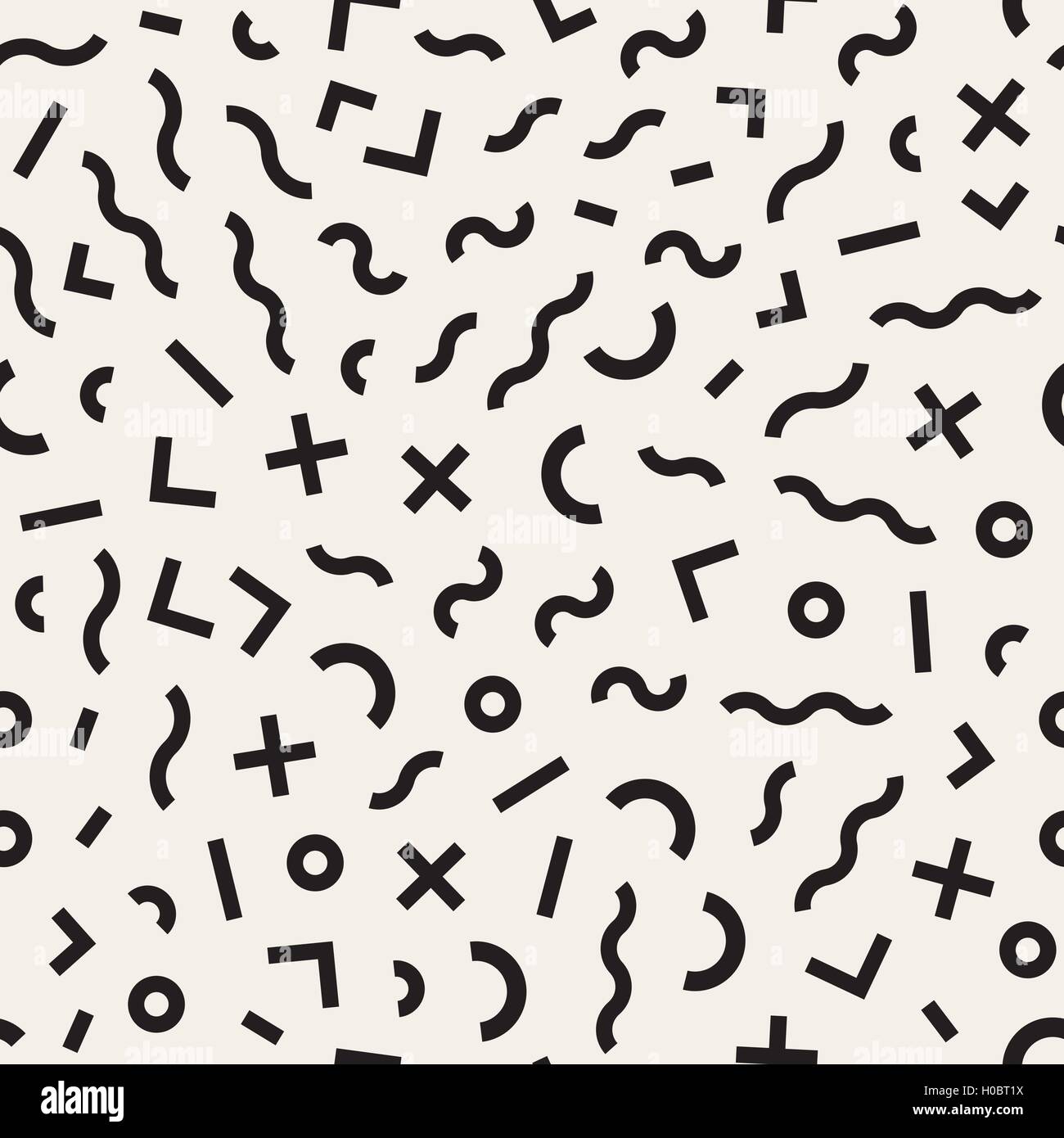 Vector Seamless Black and White Memphis Lines Jumble Pattern Stock ...