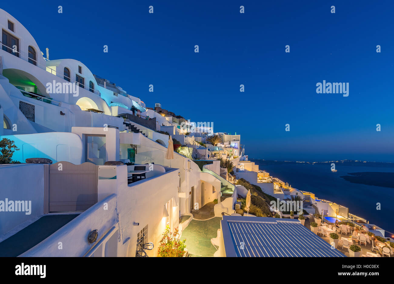 Beautiful Imerovigli village at night , Santorini Stock Photo