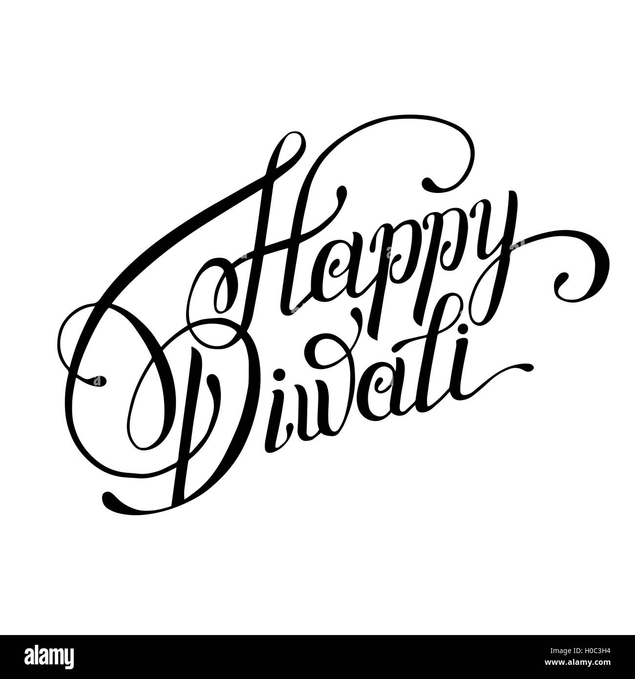 hand lettering inscription Happy Diwali to indian fire festival ...