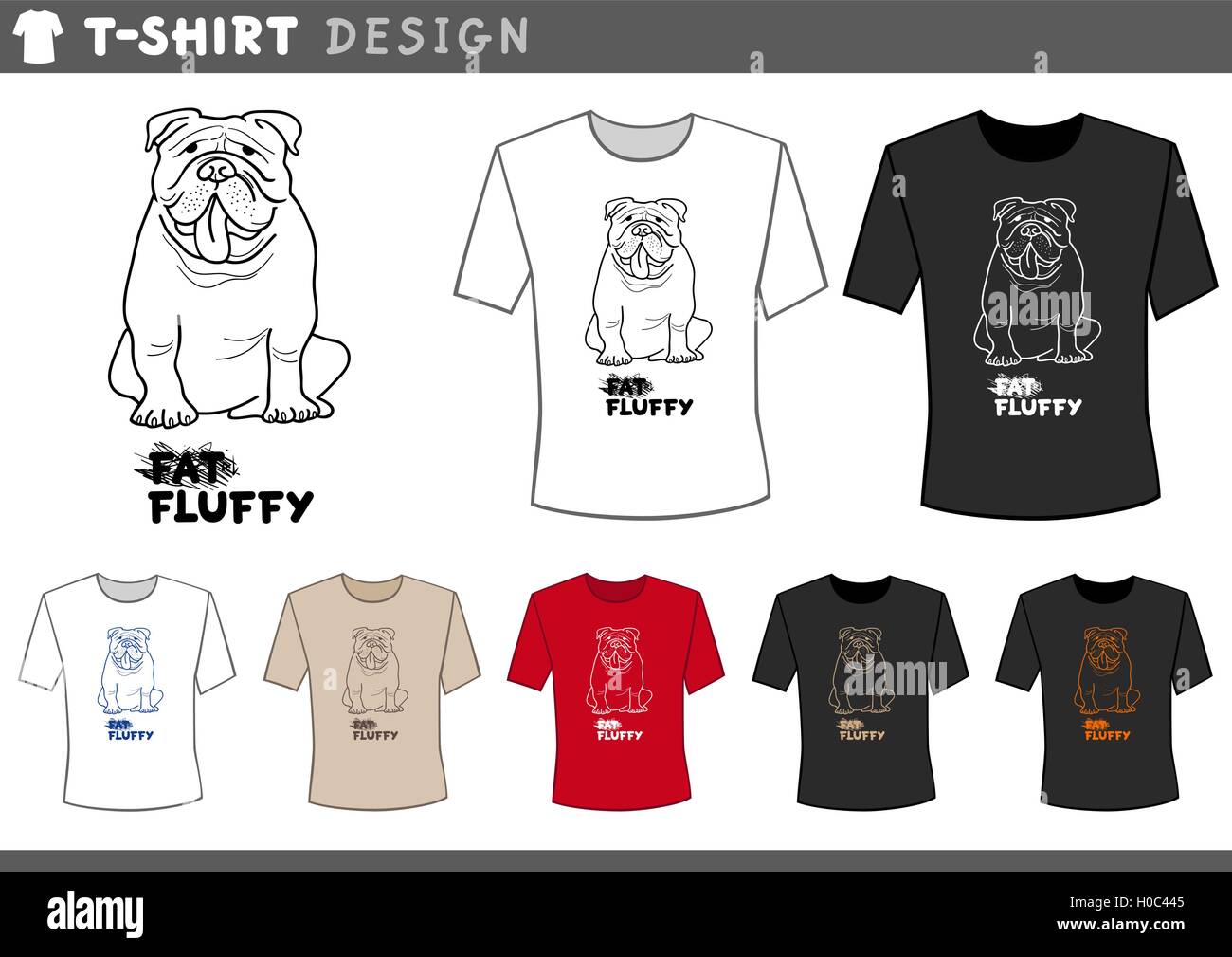 Illustration of T-Shirt Design Template with English Bulldog Stock Vector
