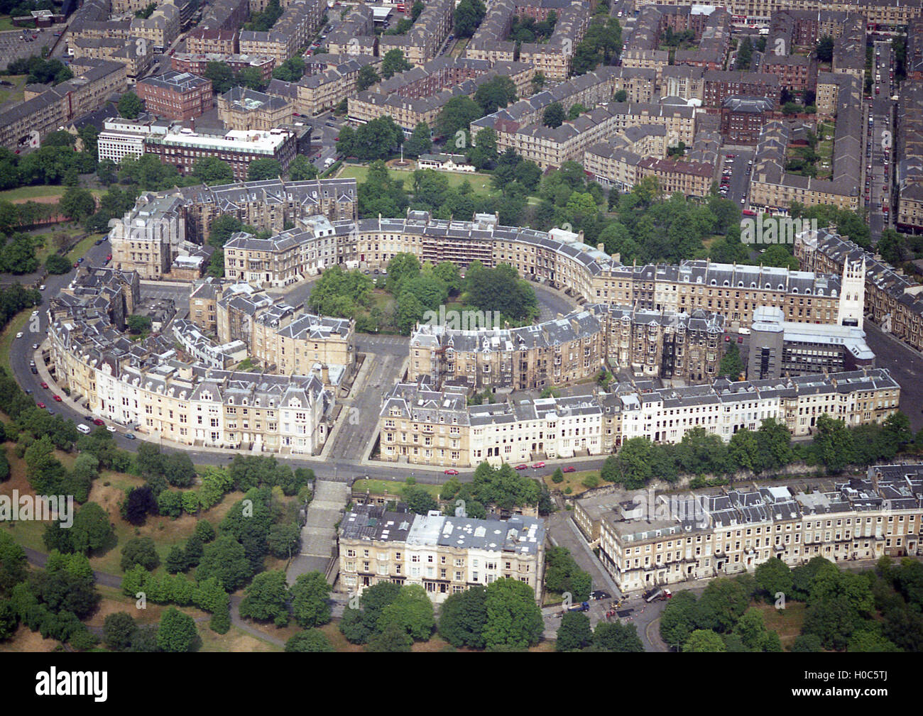 Aerial photo of Park Circus Glasgow from the South showing Woodlands Rd and surrounding area. Stock Photo