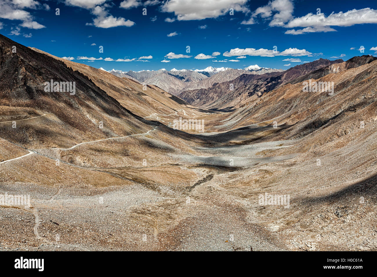 View of Karakoram range and road in valley in Himalayas Stock Photo Alamy