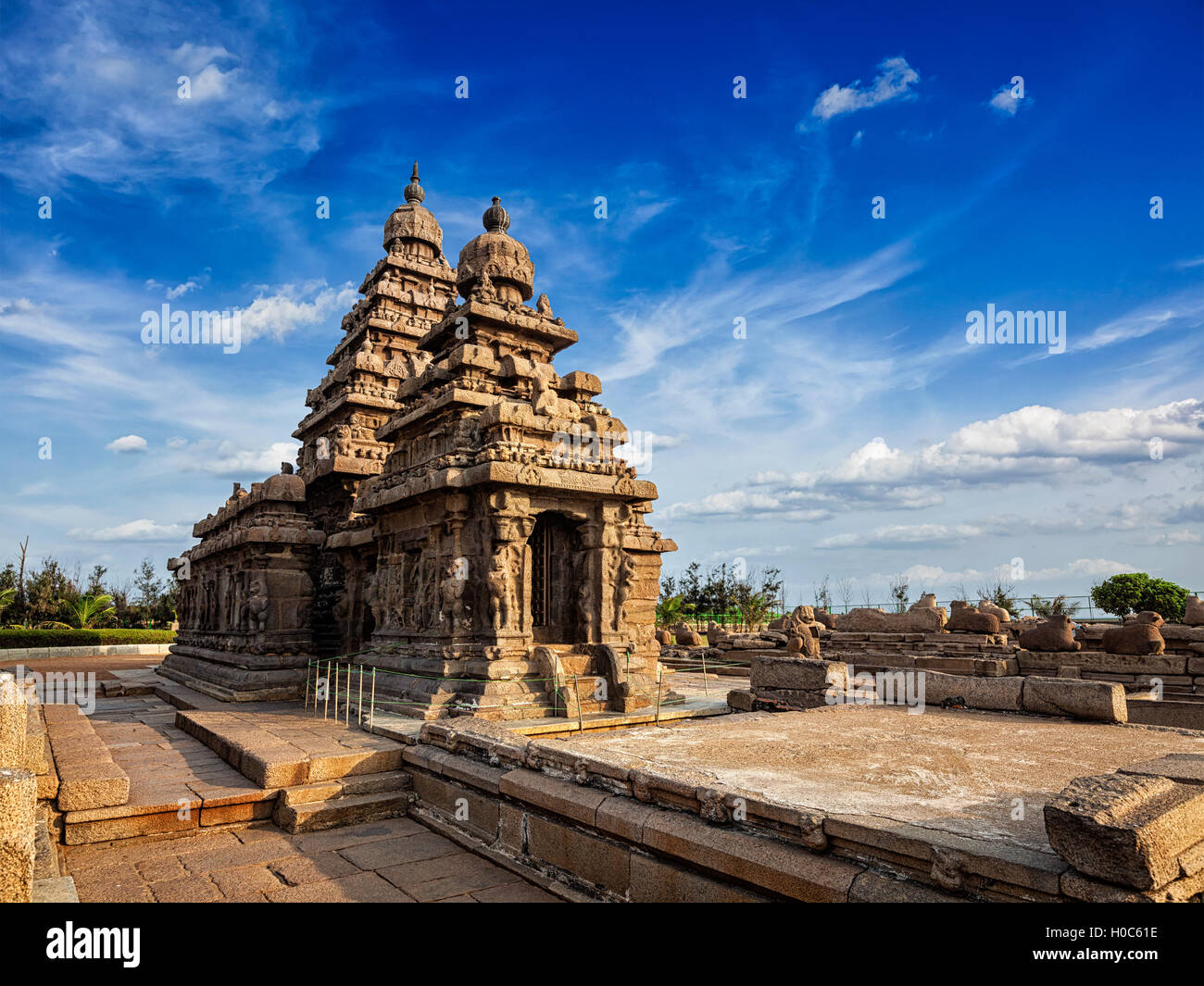 Shore temple - World heritage site in Mahabalipuram, Tamil Nad Stock Photo