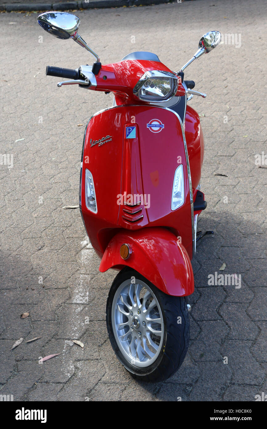 Red Vespa Sprint 150 i.e scooter Stock Photo