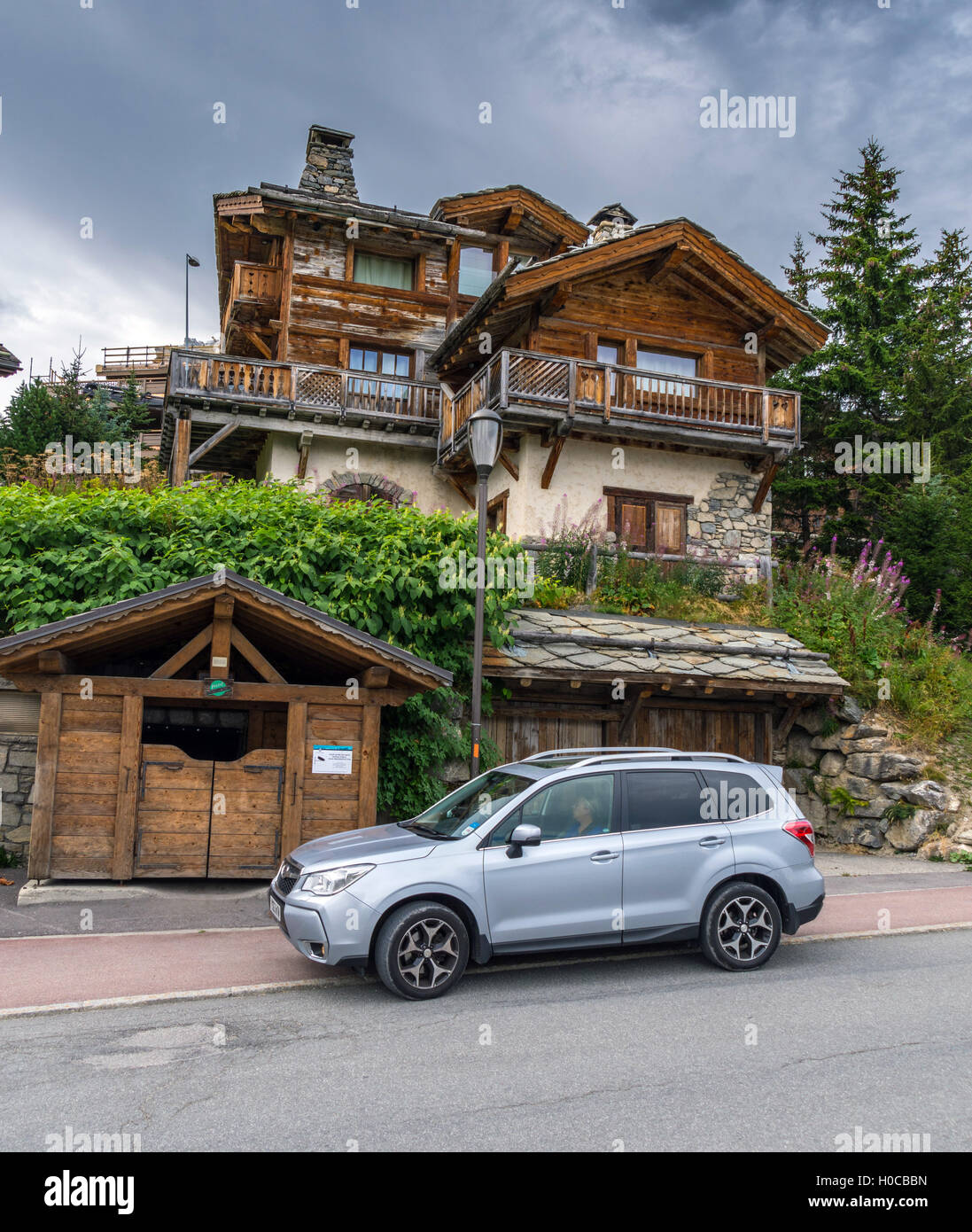 High-end expensive properties in Courcheval 1850 ski resort in summer Stock Photo