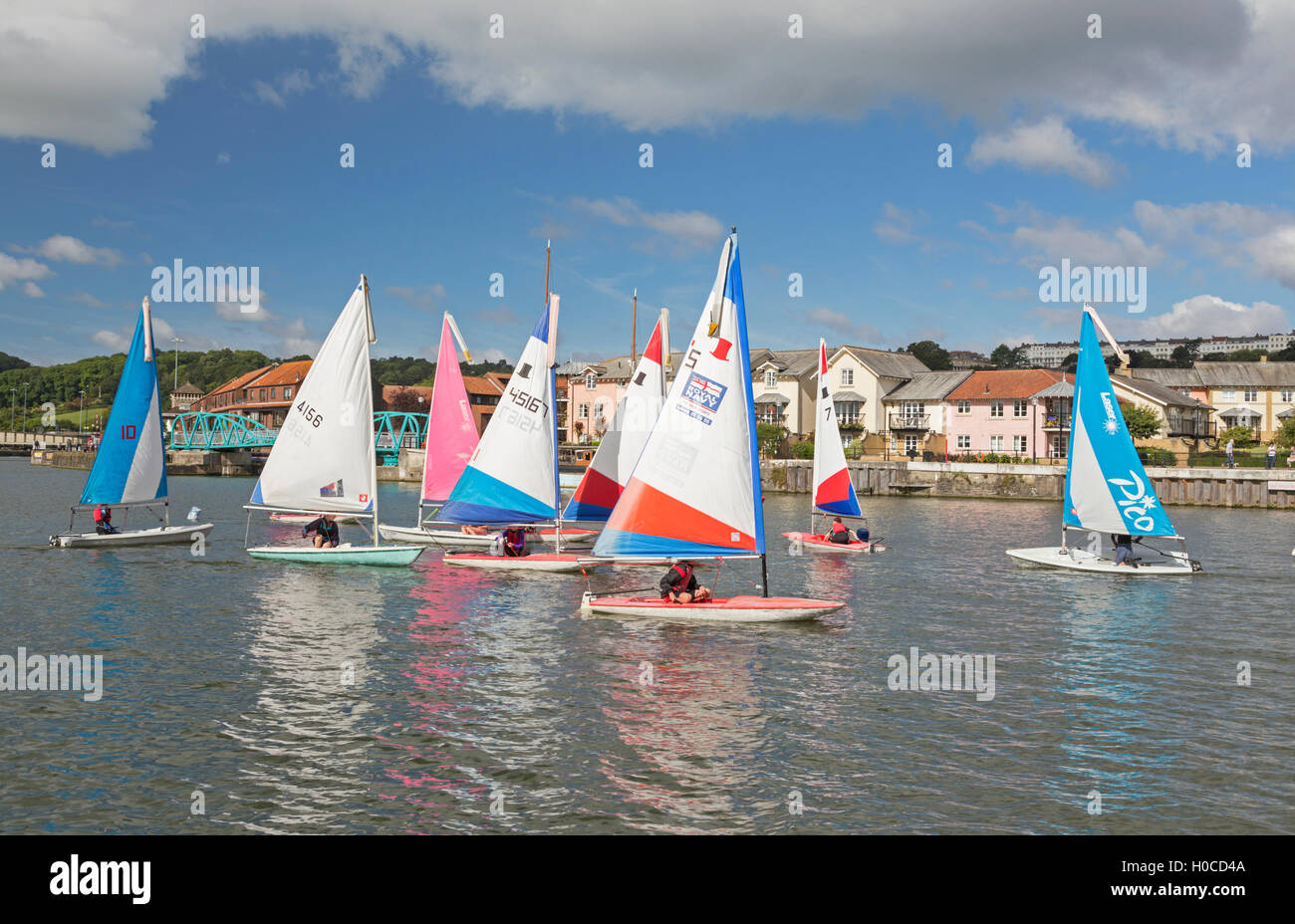 Colourful Dinghy sailing in Bristol Floating Harbour, Bristol, Avon