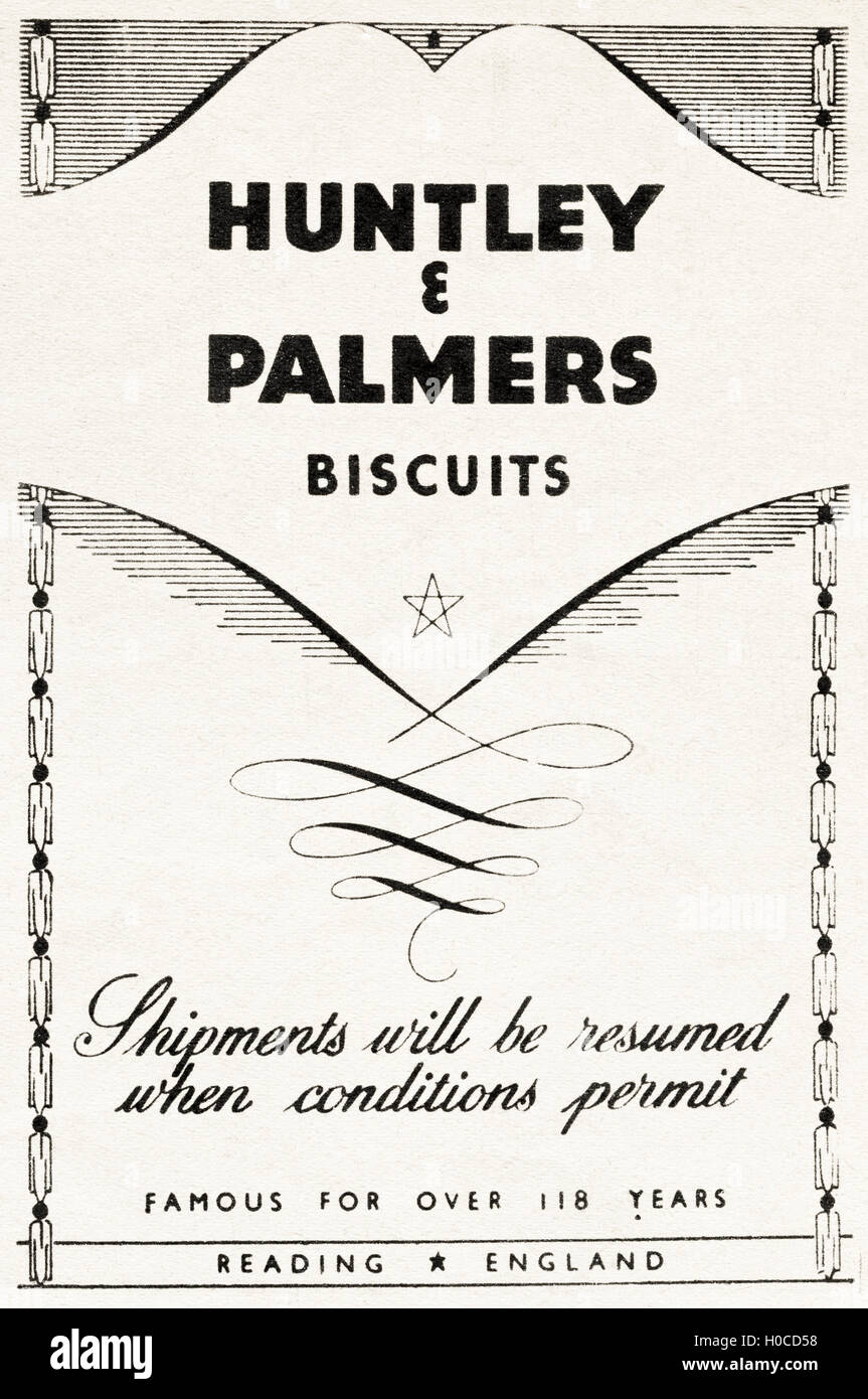 Advertisement advertising Huntley & Palmers biscuits original old vintage advert from English language magazine published in India dated 1945 Stock Photo