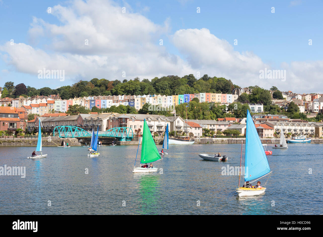 Colourful Dinghy sailing in Bristol Floating Harbour, Bristol, Avon