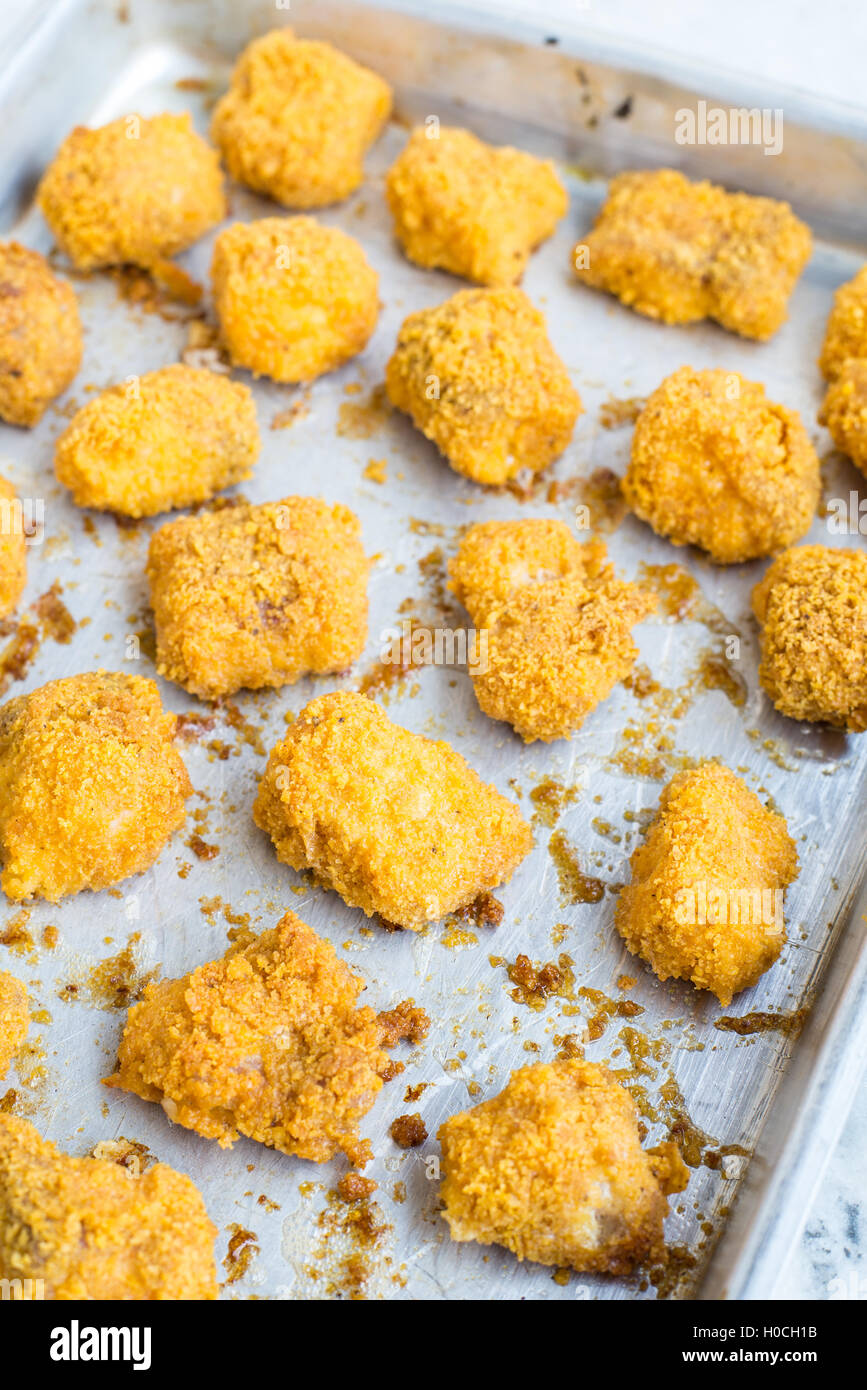 Tortilla crusted baked fish bites on plate Stock Photo Alamy